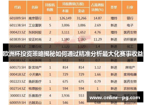 欧洲杯投资策略揭秘如何通过精准分析最大化赛事收益