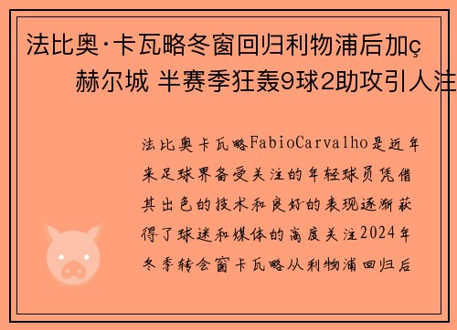 法比奥·卡瓦略冬窗回归利物浦后加盟赫尔城 半赛季狂轰9球2助攻引人注目